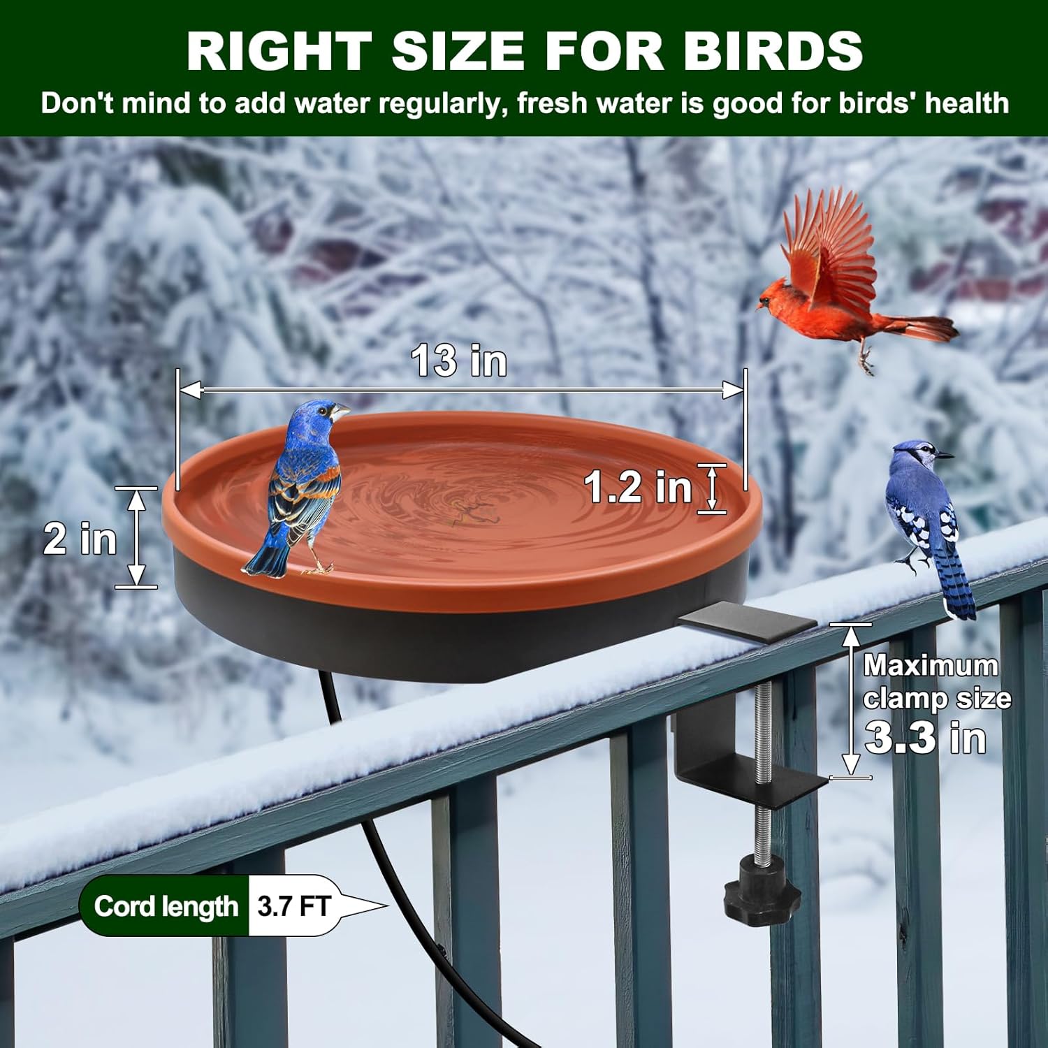 Heated Bird Bath for Outdoors for Winter, 3 Easy Ways to Mount Detachable Bird Bath Bowl, 75W Heated Bird Baths with Thermostatically Controlled for Garden Yard Patio Lawn, Terracotta