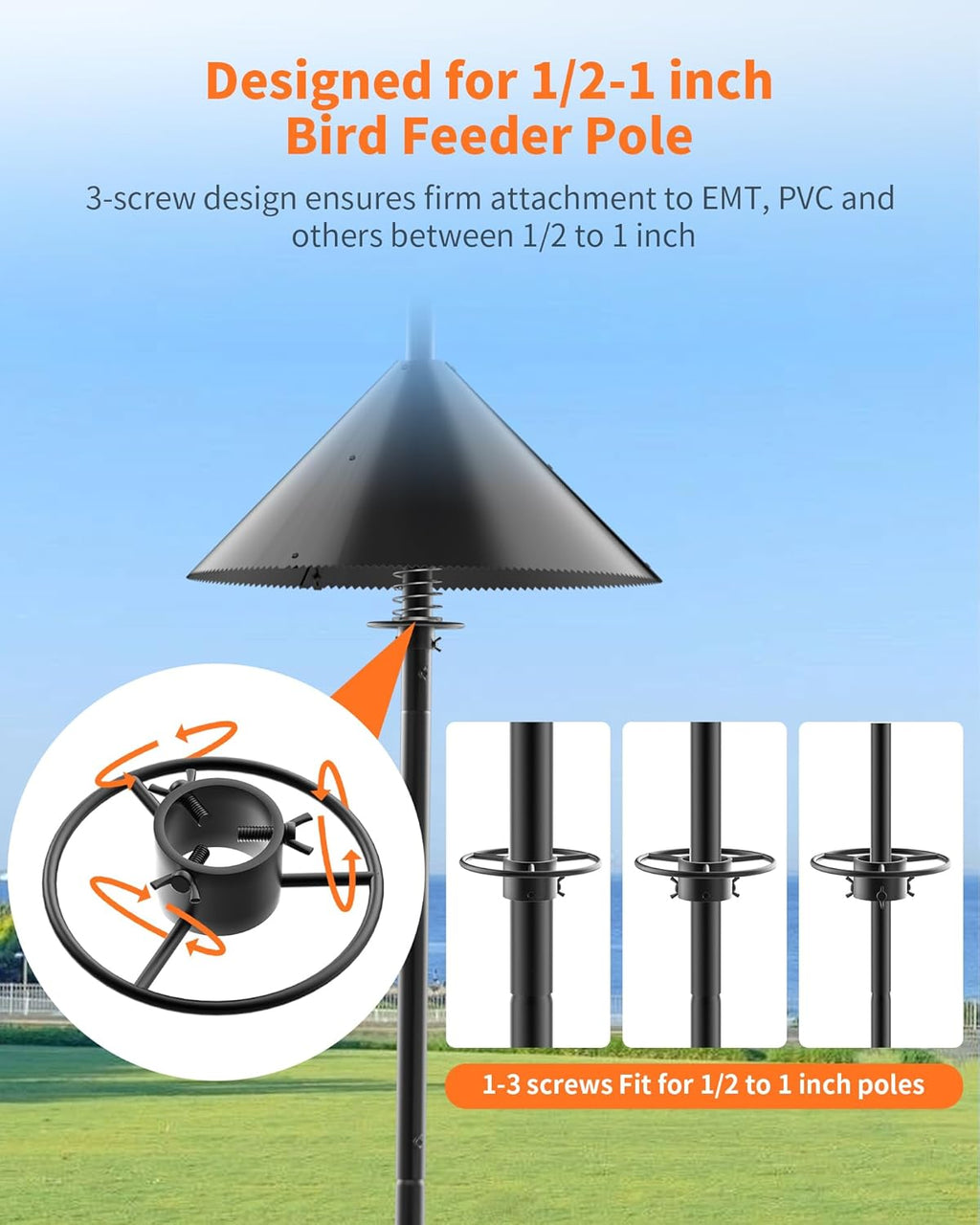 Squirrel Baffle for Bird Feeder Pole - Polycarbonate Bird Feeder Baffle with Stainless Steel Spring for Better Protection, 19 Inch Squirrel Guard for Outside Pole Mount, Metal Buckle