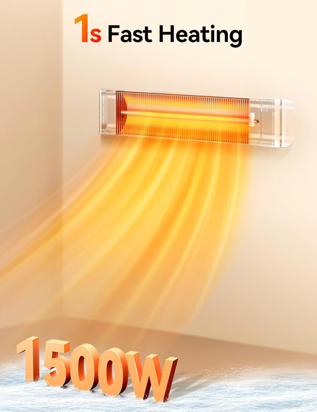 VAGKRI Outdoor Heaters, Electric Infrared Patio Heater with Remote and 12H Timer, IP65 Waterproof, 3 Heat Levels, Wall Mount or Tripod Stand for Home, Office, Patio, Garage