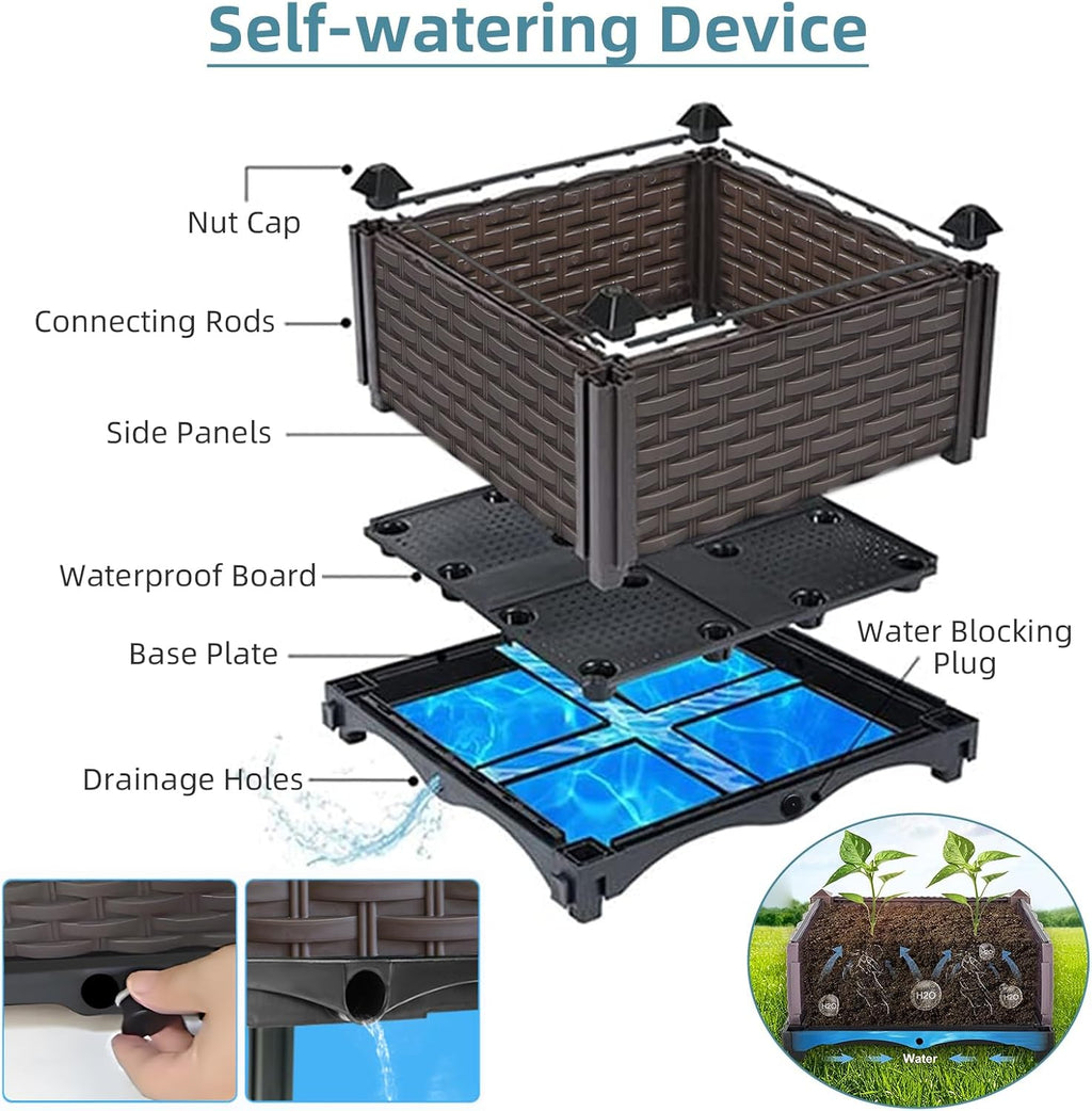 Large Raised Planter Box Outdoor Self Watering 78.7"x15.7"x14.2", Deep Raised Garden Bed - Elevated Garden Box with Drainage Plug, Rectangular Garden Planter Perfect for Patio Balcony Deck