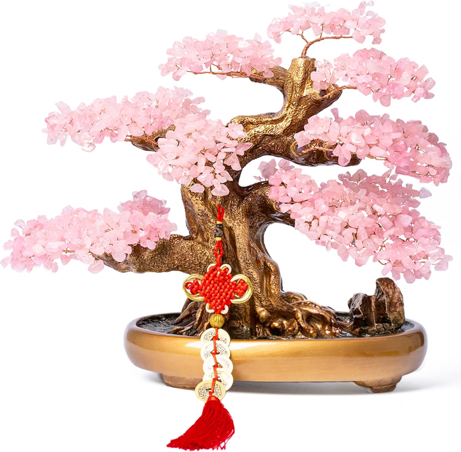 Natural Rose Quartz Gemstone Crystal Bonsai Tree of Life Large Feng Shui Money Chakra Tree for Luck and Wealth Decoration(1,251 Gem Count)