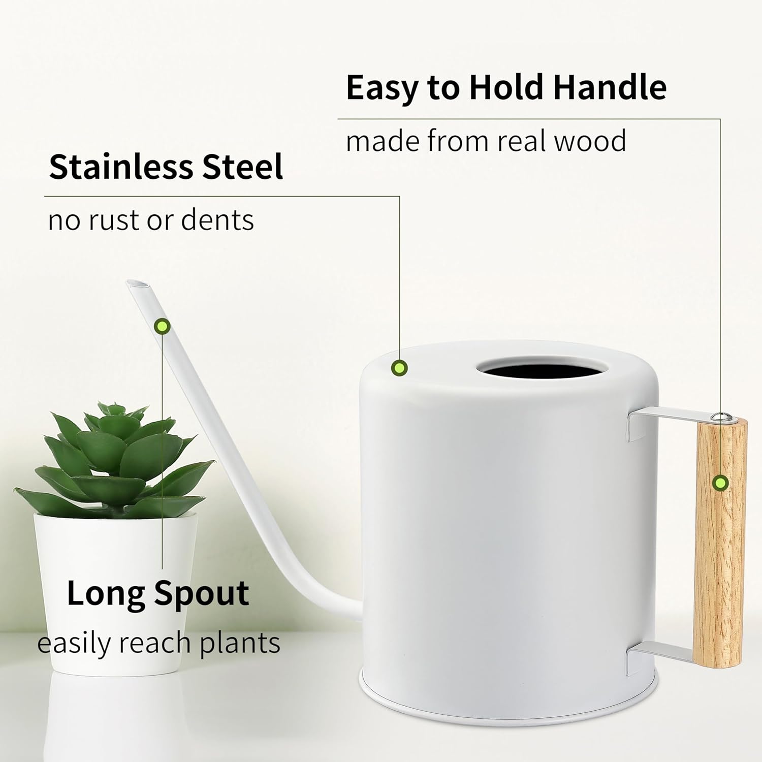 1.5 Liter Watering Can for Indoor Plants, House Plants, Flower Watering, Outdoor Plants - Small Metal Watering Can with Long Spout (White)