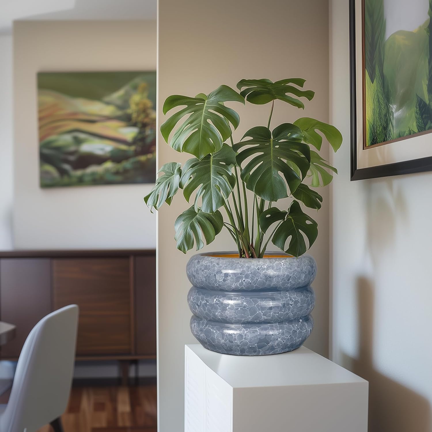 SQOWL Ceramic Planter 10 Inch - Indoor Plant Pot with Drainage Hole Outdoor Planter Large Flower Pot Modern Decorative Plant Pot for Bathroom Room Decorations Gray