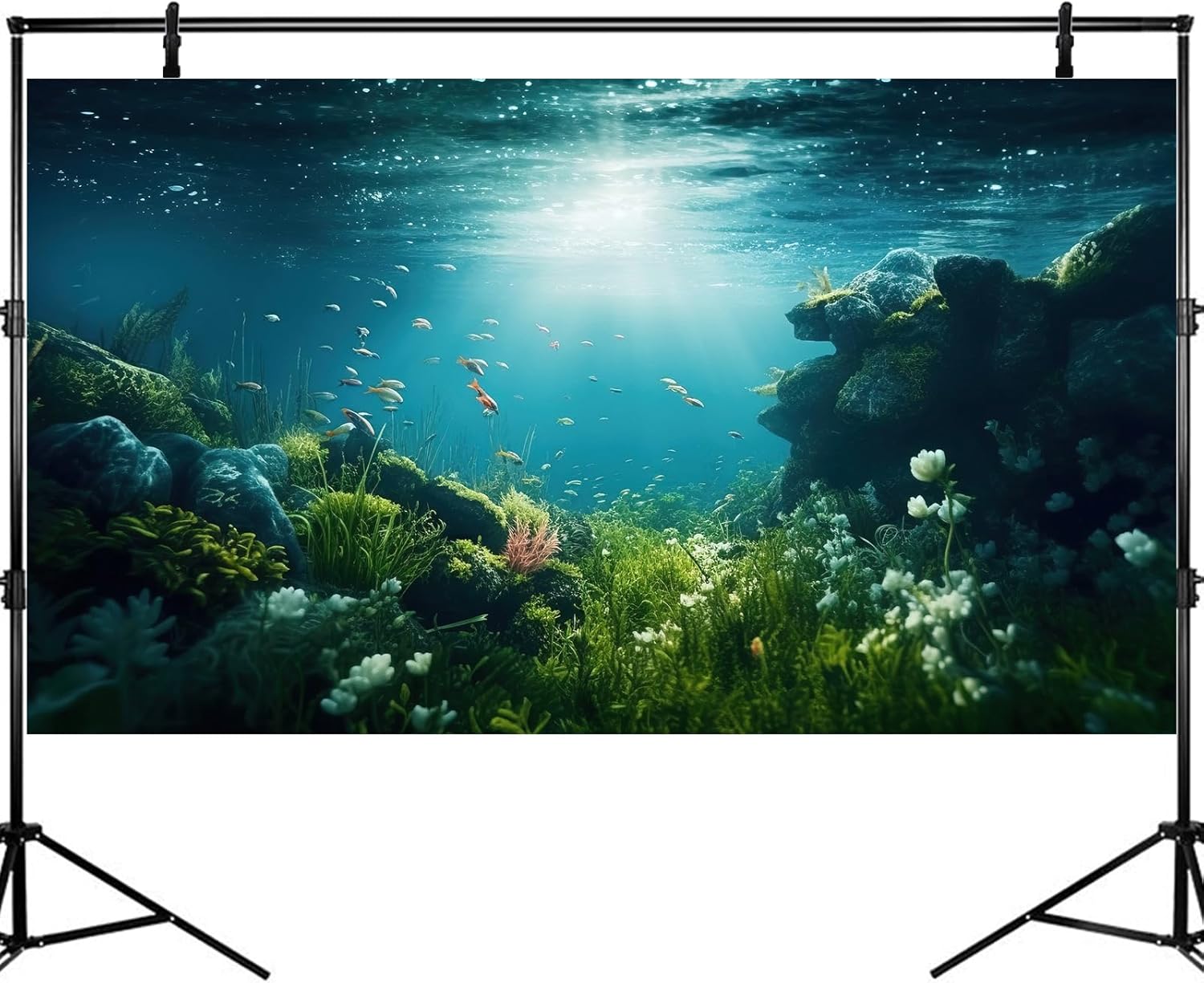 Underwater Aquarium Background Under The Sea Fish Tank Background Ocean Floor Green Aquatic Plants Aquarium Backgrounds Deep Sea Sunray Tropical Fish Aquarium Tank Backgrounds 48x24in