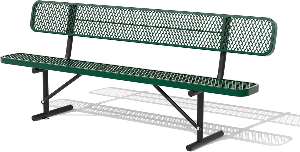 8FT Benches for Outside, Heavy-Duty Green Outdoor Garden Bench with Back, Metal Park Bench, Commercial-Grade Seating,Industrial Bench Patio Bench Furniture for Beach Yard School Shopping Centers