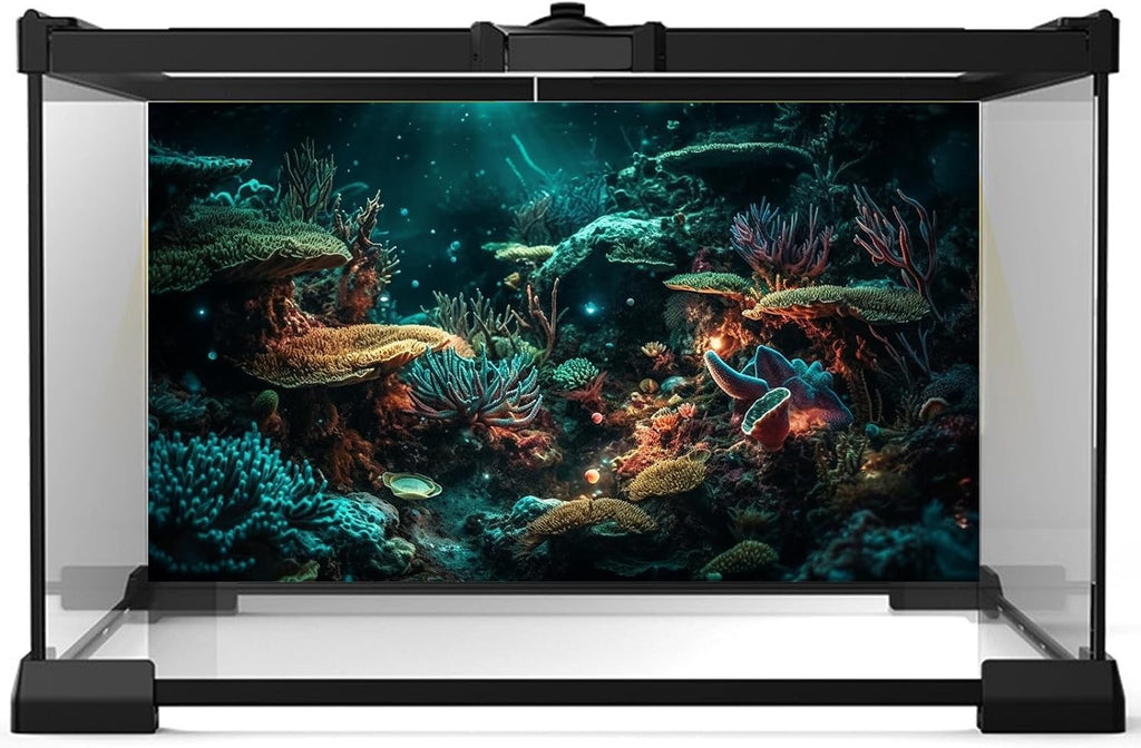 Aquarium Background Colorful Picturesque Coral Reef Terrarium Background Tropical Sea Various Hard Corals Underwater Landscape Fish Tank Backdrop Aquarium Poster Background Vinyl 48x24in