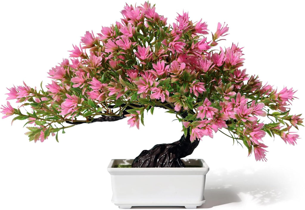 Fake Plants Plastic Artificial Bonsai Tree, Pink Room Decor Bonsai Tree for Home Bedroom Farmhouse Office Desk Decor, Tall 9.5"
