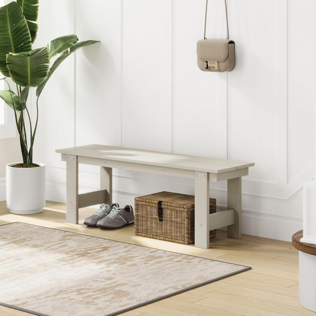 Garden Bench, Front Porch Bench Entryway Park Bench, Patio Backless Garden Seat for Outdoors/Indoor, Low Farmhouse Bench, Sand