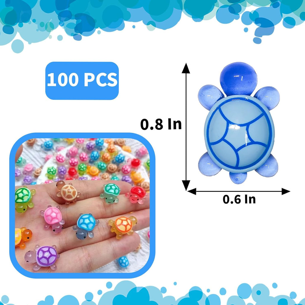 100 Pcs Small Glow in The Dark 3D Resin Turtles Miniature Garden Figurines,Accessories for Decorating DIY Dollhouse Fish Tank Fridge Wall Art, Safe, Durable, Non Fading 10 Colors