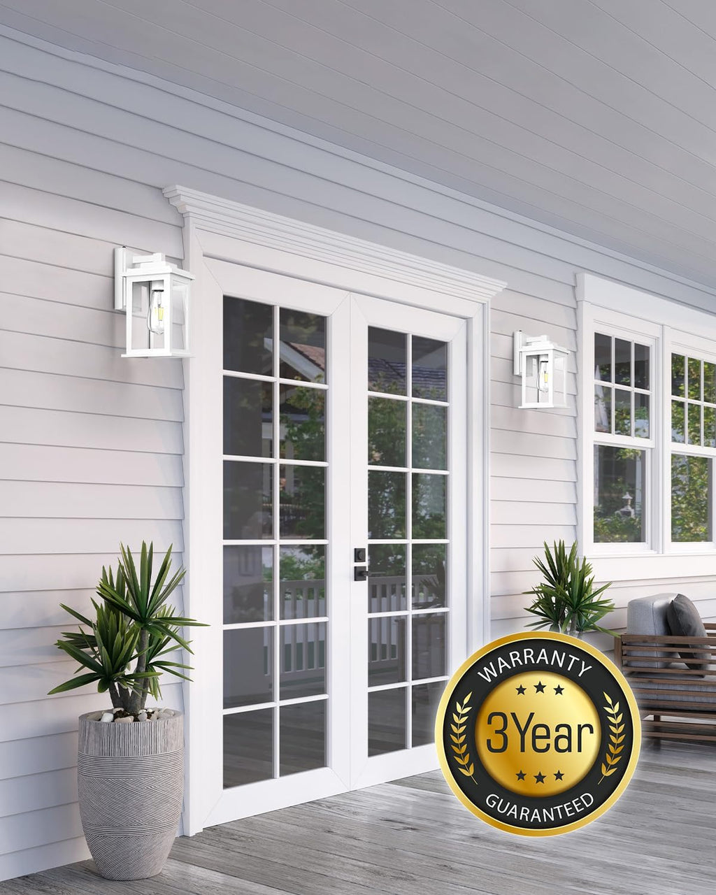 VIANIS White Outdoor Wall Lights, Dusk to Dawn Porch Lights, Anti-Rust Exterior Lighting Fixtures, Dusk to Dawn Outdoor Lighting with Tempered Glass for House, Porch, Garden, Hardwired, Non-Solar