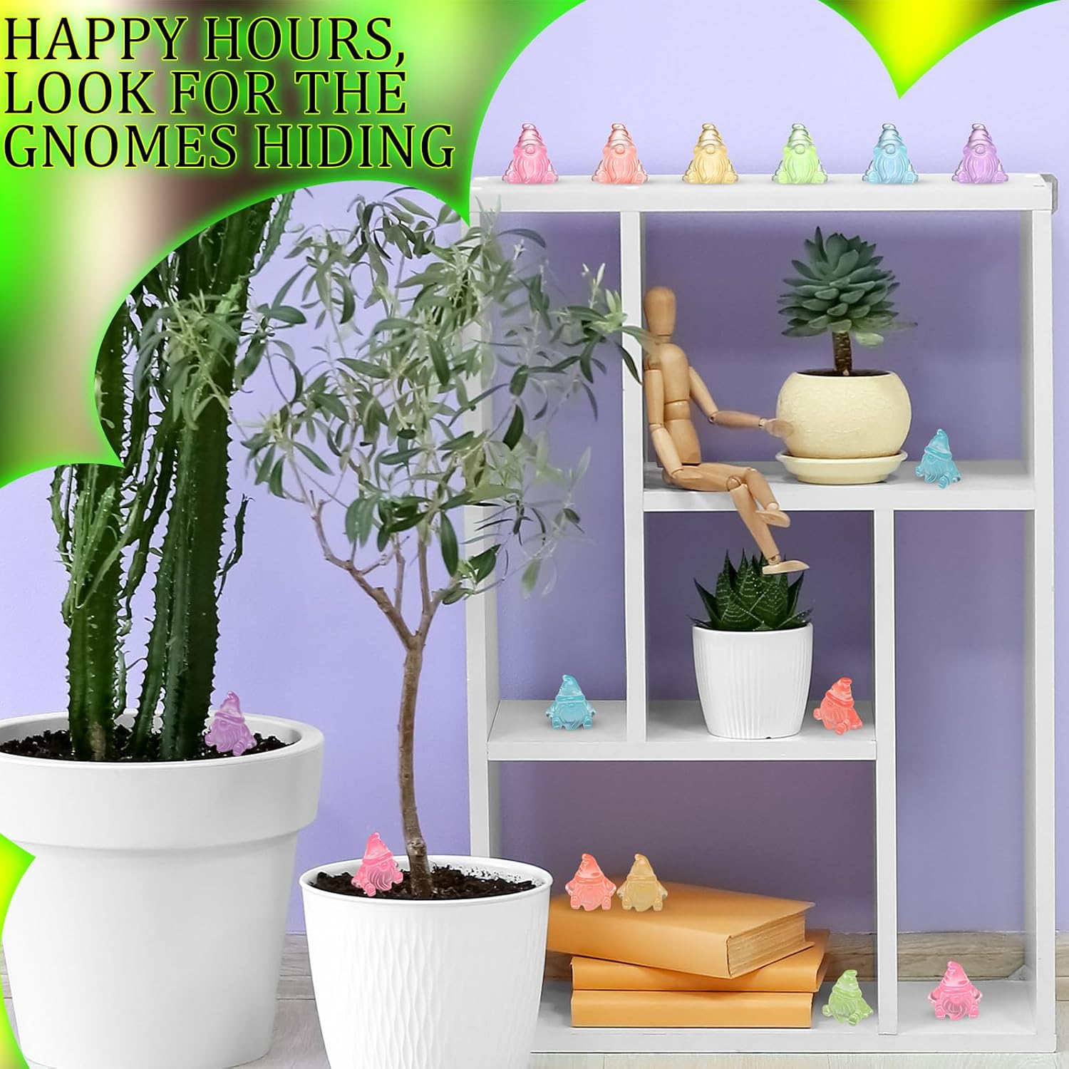 60 Pcs Mini Resin Luminous Gnomes Bulk Tiny Fairy Resin Statues Glow in The Dark Small Gnomes Miniature Figurines for Landscape Outdoor Patio Yard Lawn Plant Pots Fairy Decor (Vivid)