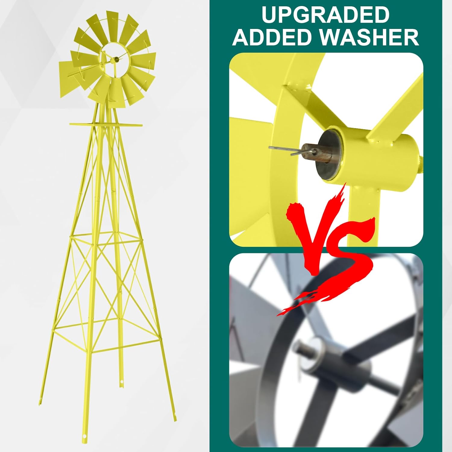 8ft Garden Windmill, Heavy Duty Metal Weather Vane for Backyard, Ornamental Windmill for Yard Weather Resistant (Yellow, 8FT)