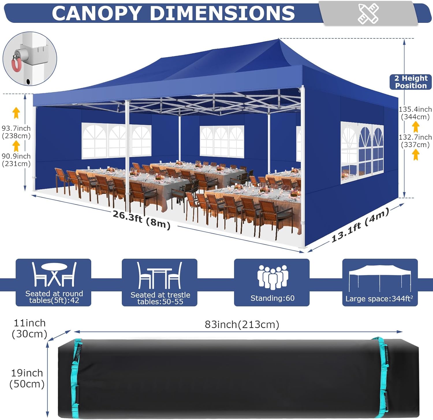 COBIZI 13x26 Pop up Heavy Duty Canopy Tent with 6 Sidewalls, Upgrade Comercial Large Space Stability, 550D Oxford Fabric Waterproof PU-Coated, Outdoor Tents for Party, Market, Wedding, Patio