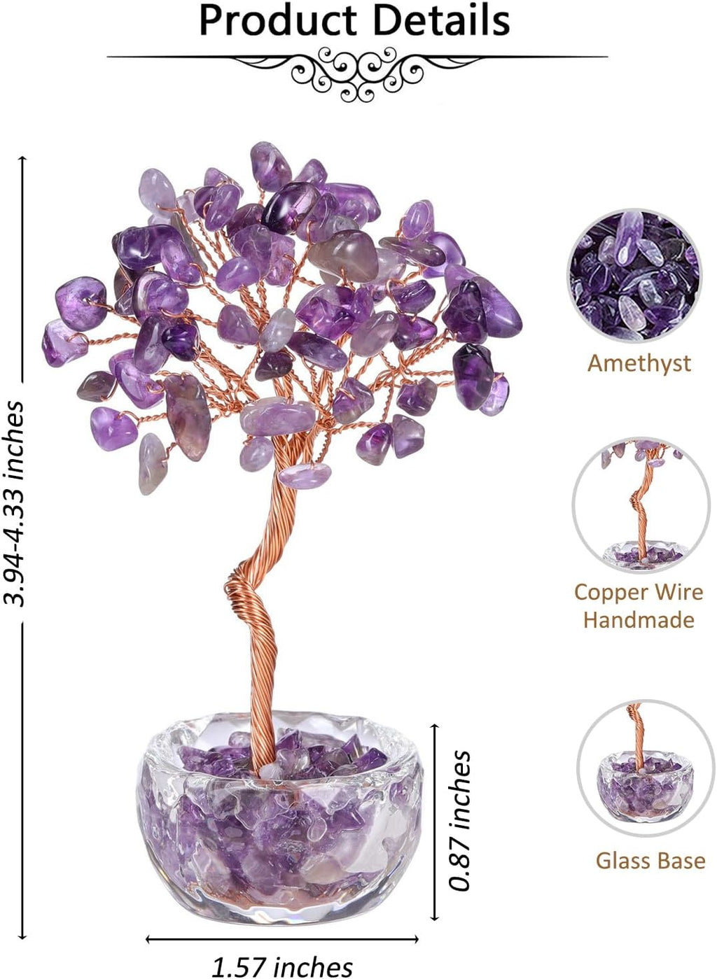 Jovivi Small Amethyst Crystals Tree, Natural Crystal Healing Stones Tree Glass Bowl Base Gemstone Money Trees Feng Shui Good Luck Home Desk Decor