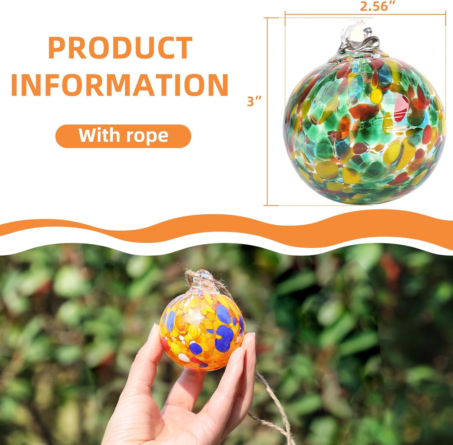 VOREEN 6pcs Hand-Blown Glass Ornaments Balls Hanging Gazing Ball Friendship Ball Glass Witches Balls for Outdoor Garden Patio Window Home Décor, Gift for Mom Wife Friend