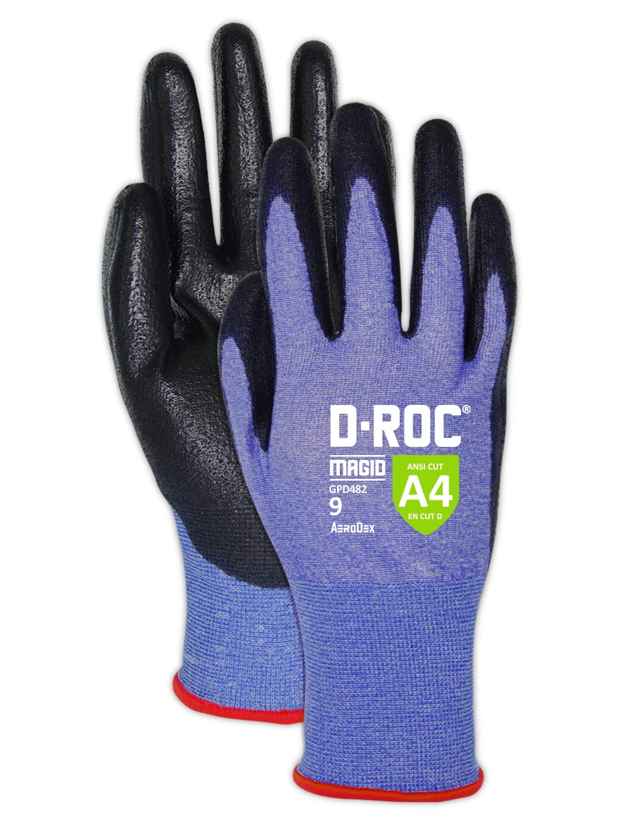 MAGID D-ROC ANSI A4 AeroDex Polyurethane Palm Coated Work Gloves, 1 Pair, 0