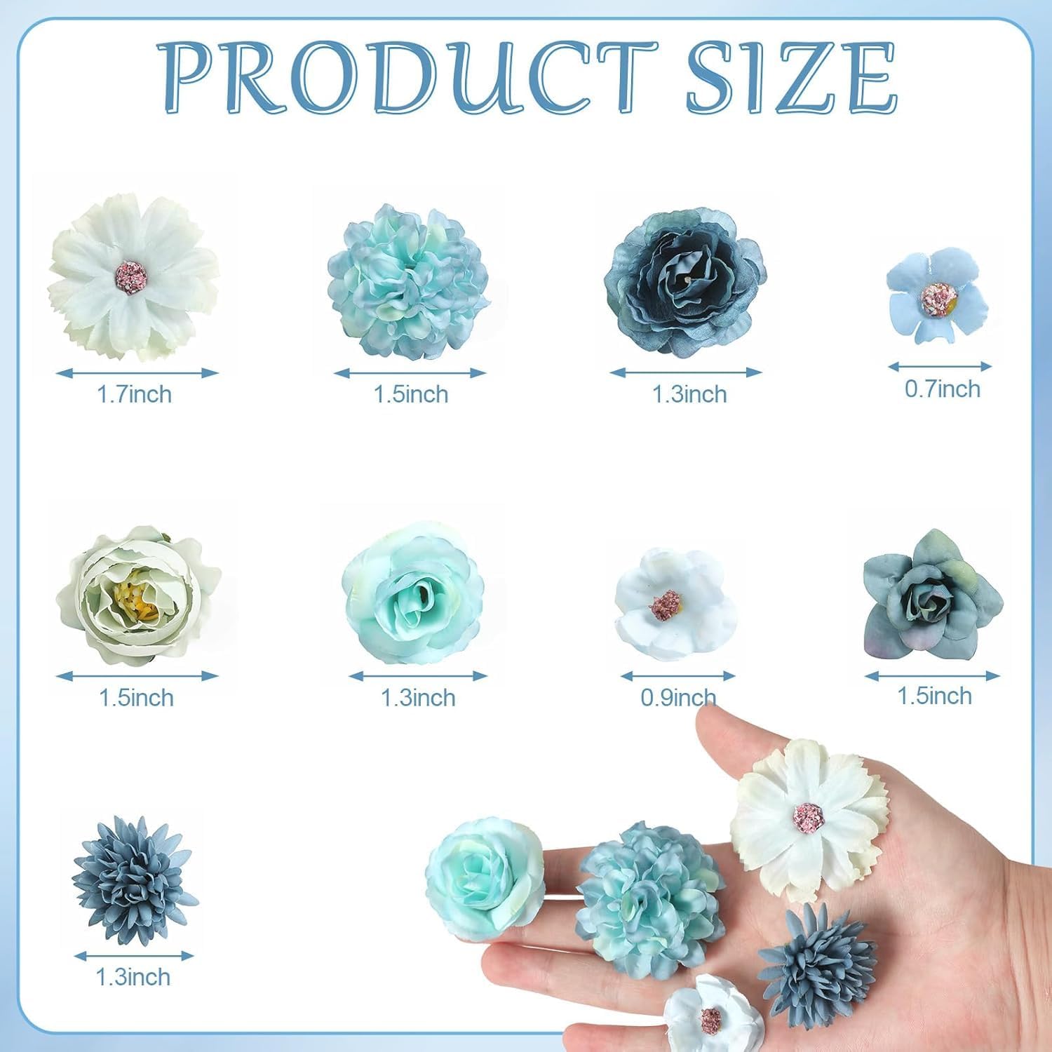 Faux Flower Heads Small Silk Artificial Flower DIY Fake Mini Flowers Rose Daisy Multicolor Flowers Craft Supplies for Wedding Party Wreath Graduation Season Party Home Decor (45, Blue)