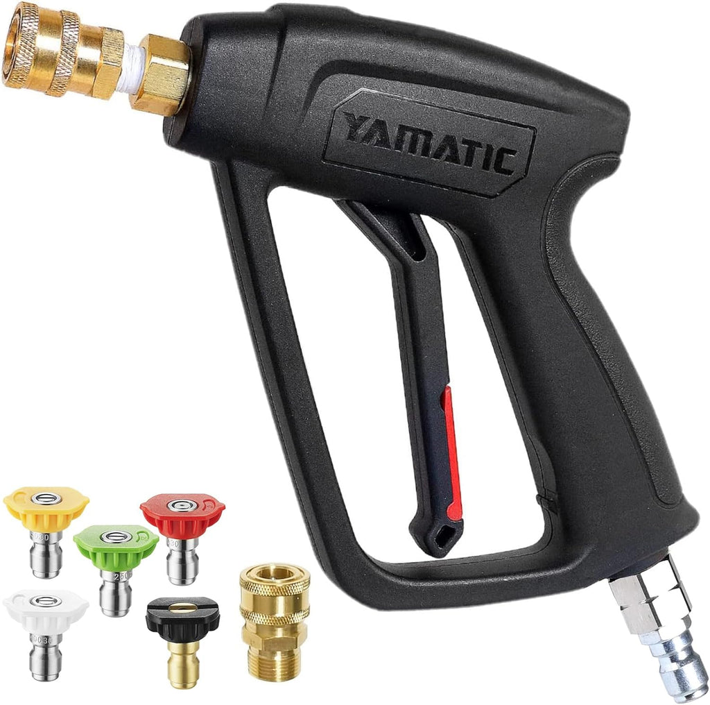 YAMATIC Short Pressure Washer Gun with Stainless Steel Swivel 3/8" Quick Connector, Power Washer Handle with Easy Pull Trigger Replacement for Ryobi, Simpson, Craftsman, DeWalt, 4000 PSI