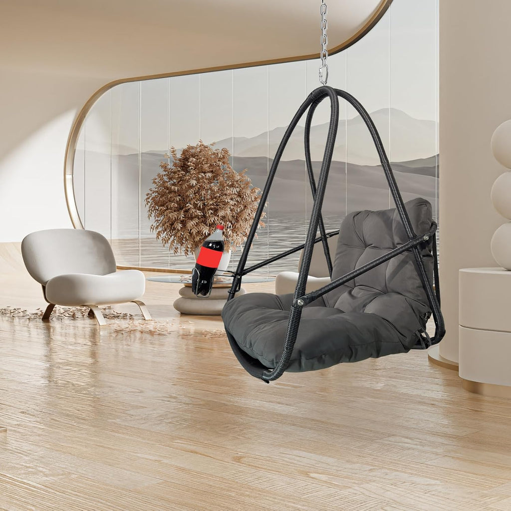 JESE Swing Egg Chair Without Stand Foldable Frame Hanging Chairs for Indoor Outside,with UV Resistant Waterproof Cushion&Cup Holder,Swing Hammock Chair for Patio,Bedroom,Balcony,Garden,Backyard,Black