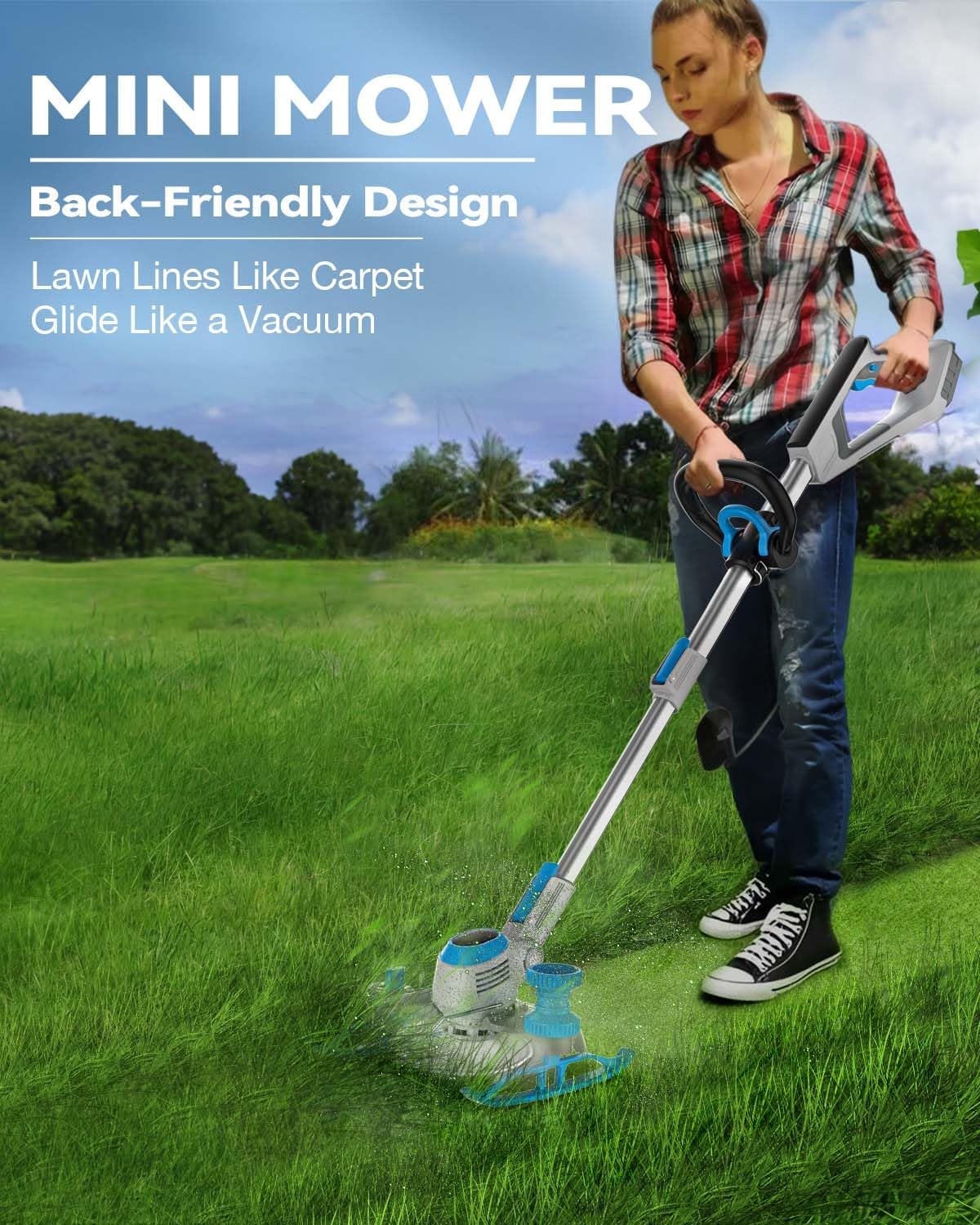 Weed Wacker Cordless, 20V MAX* Battery Powered, Runing Time 60mins, Weight only 5.2 lbs, Bladed Edger/Mower/Trimmer in 1 (with Two 2.0Ah)