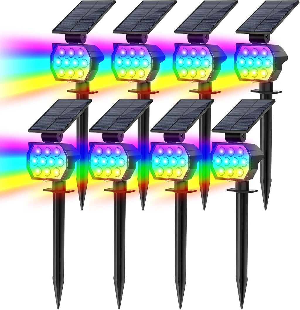 Solar Spot Lights Outdoor Color Changing, [7 Modes/8 Pack] Christmas IP67 Waterproof Landscape Spotlights, Dusk to Dawn Solar Powered Security Light for Patio Gate Walkway Pool Garden Yard Driveway