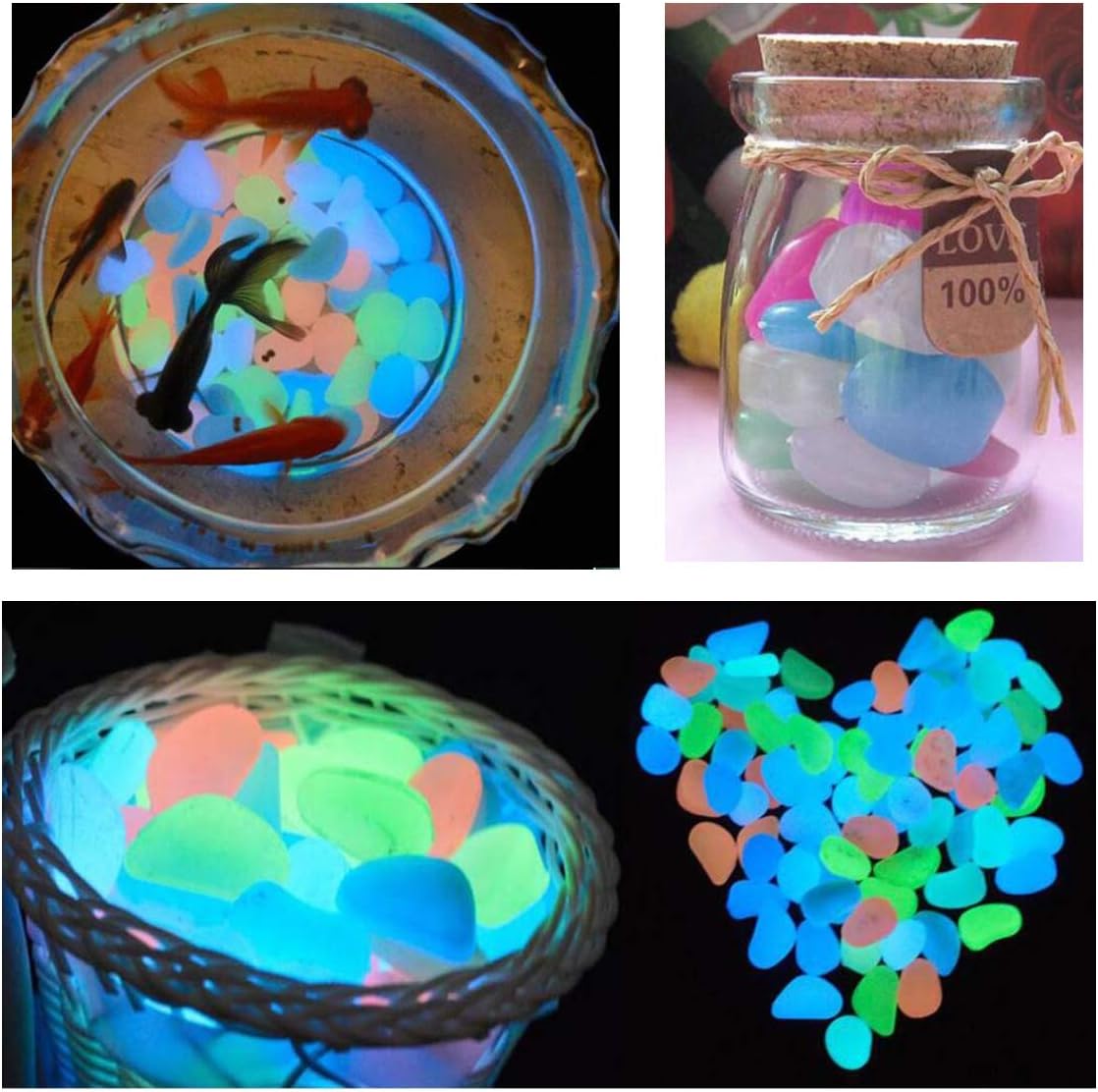 Oubest Glow in The Dark Pebbles/Glow Stones/Glowing Rocks Blue Decor for Garden/Fish Tank/Aquarium/Walkway/Driveway/Plant Pots/Bonsai (100, Multi-Colored)