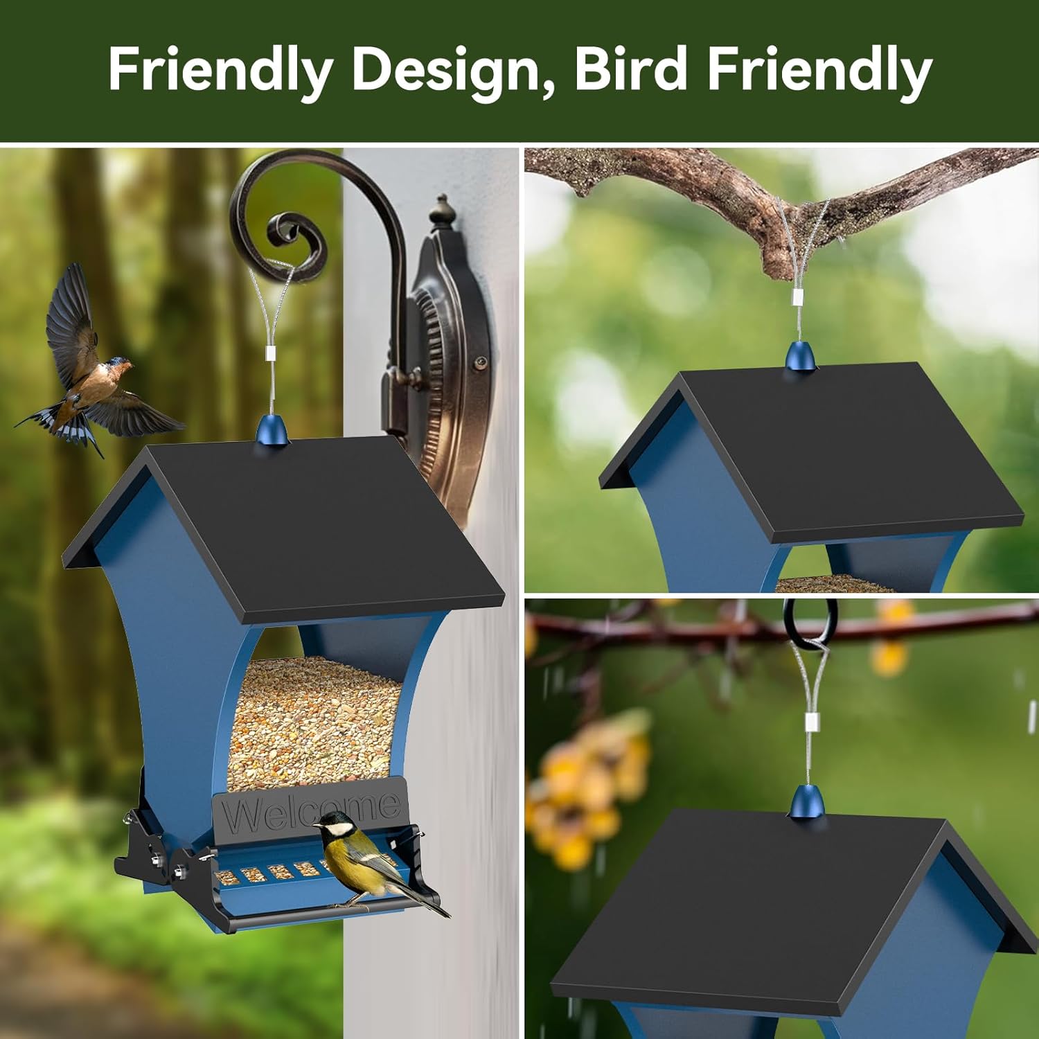 Wildpark Squirrel Proof Bird Feeders for Outdoors, 5LB Metal Hanging Feeders, Large Wild Feeders for Cardinals, Chickadees, Durable Backyard Feeders -One in Blue