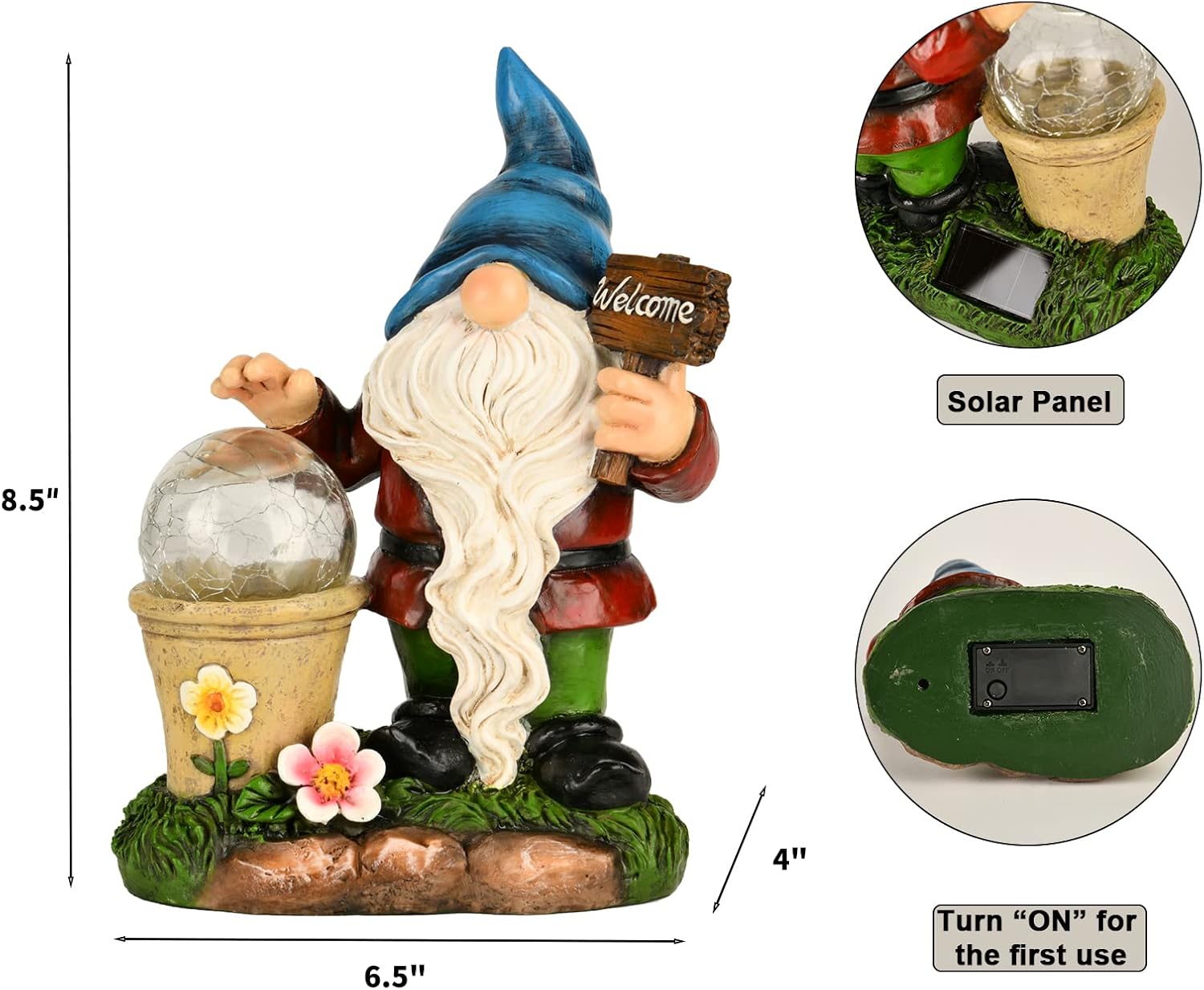 DiliComing Solar Garden Gnomes Outdoor Statues - Cute Gnome Statue with Welcome for Yard Patio Porch Lawn, Resin Gnome Figurine with Solar Light for Thanksgiving and Christmas