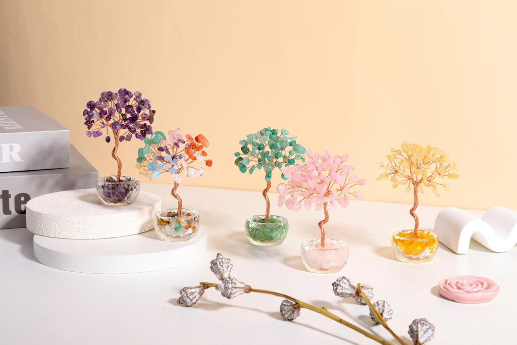 Jovivi Small Citrine Crystal Tree, Natural Crystal Healing Stones Tree Glass Bowl Base Gemstone Money Trees Feng Shui Good Luck Home Desk Decor