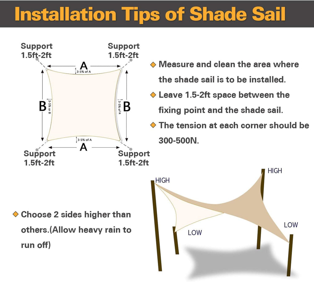 KANAGAWA Sun Shade Sail 10'x10' Cream Rectangle UV Block Canopy Awning Shelter Fabric Cloth Screen for Outdoor Patio Garden Backyard