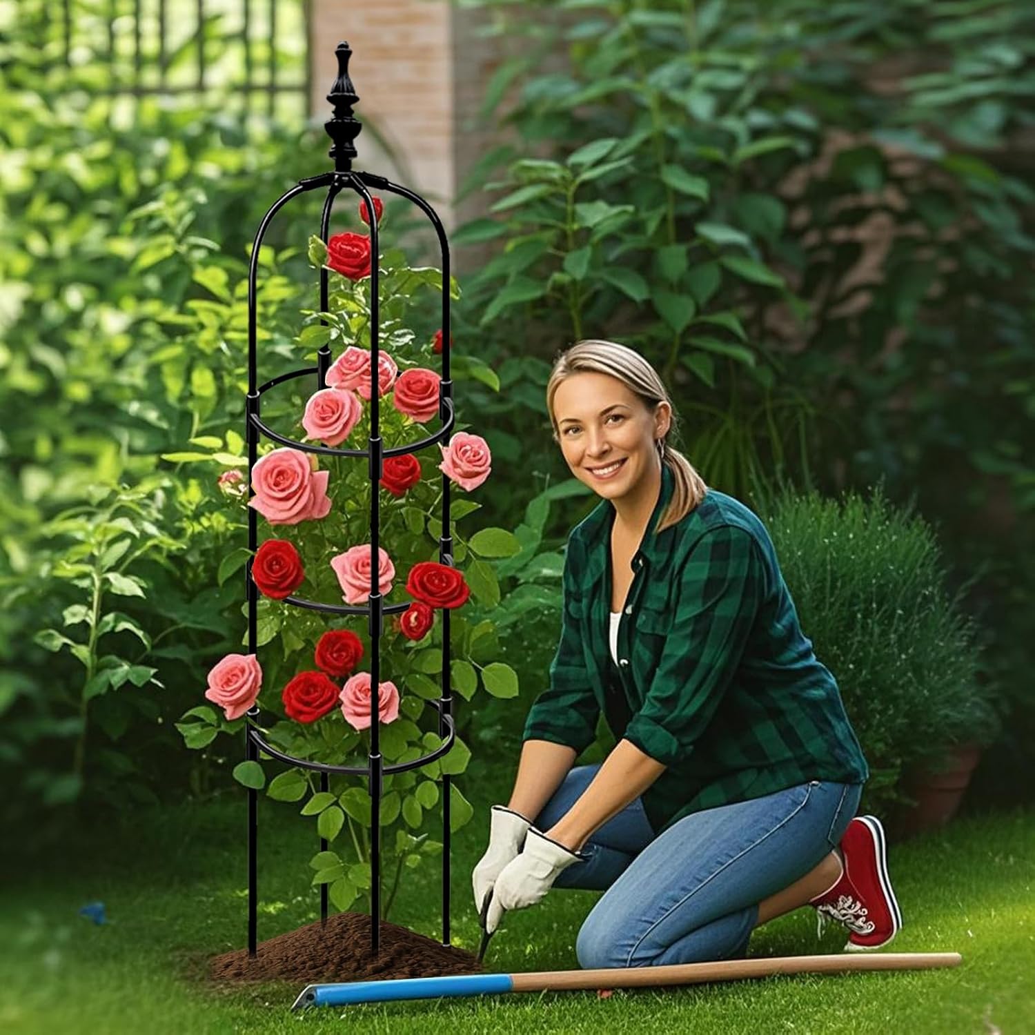 Trellis For Climbing Plants Outdoor 1Pcs 6Ft Garden Obelisk, Metal Pipe Tomato Cage Cucumber Rose Flower Vegetable Grape Round Vine Tall Plants Trellis,Plants Support Stakes Potted Garden Tower Indoor