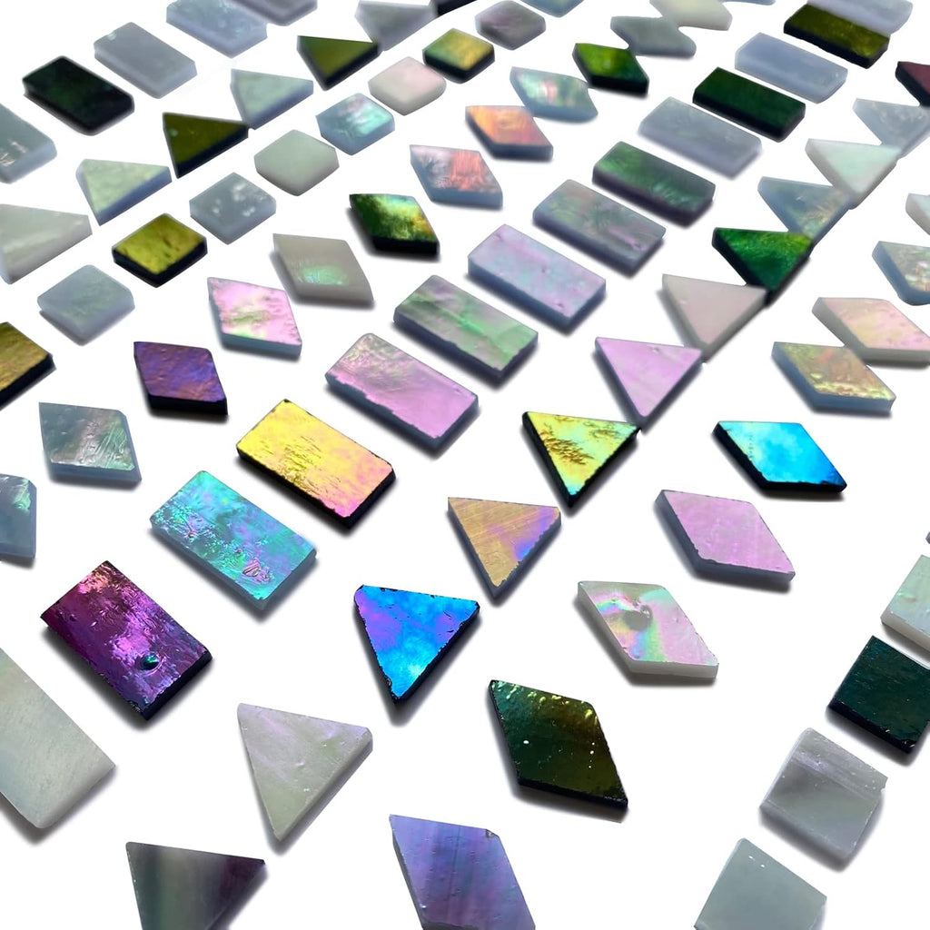 510 Pieces Stained Glass Mosaic Tiles for Crafts Bulk, Mixed 4 Shapes Iridescent Black White Gray Colors Mosaic Kit for Adults Kids, KALUCION Stained Glass Supplies for Mosaics