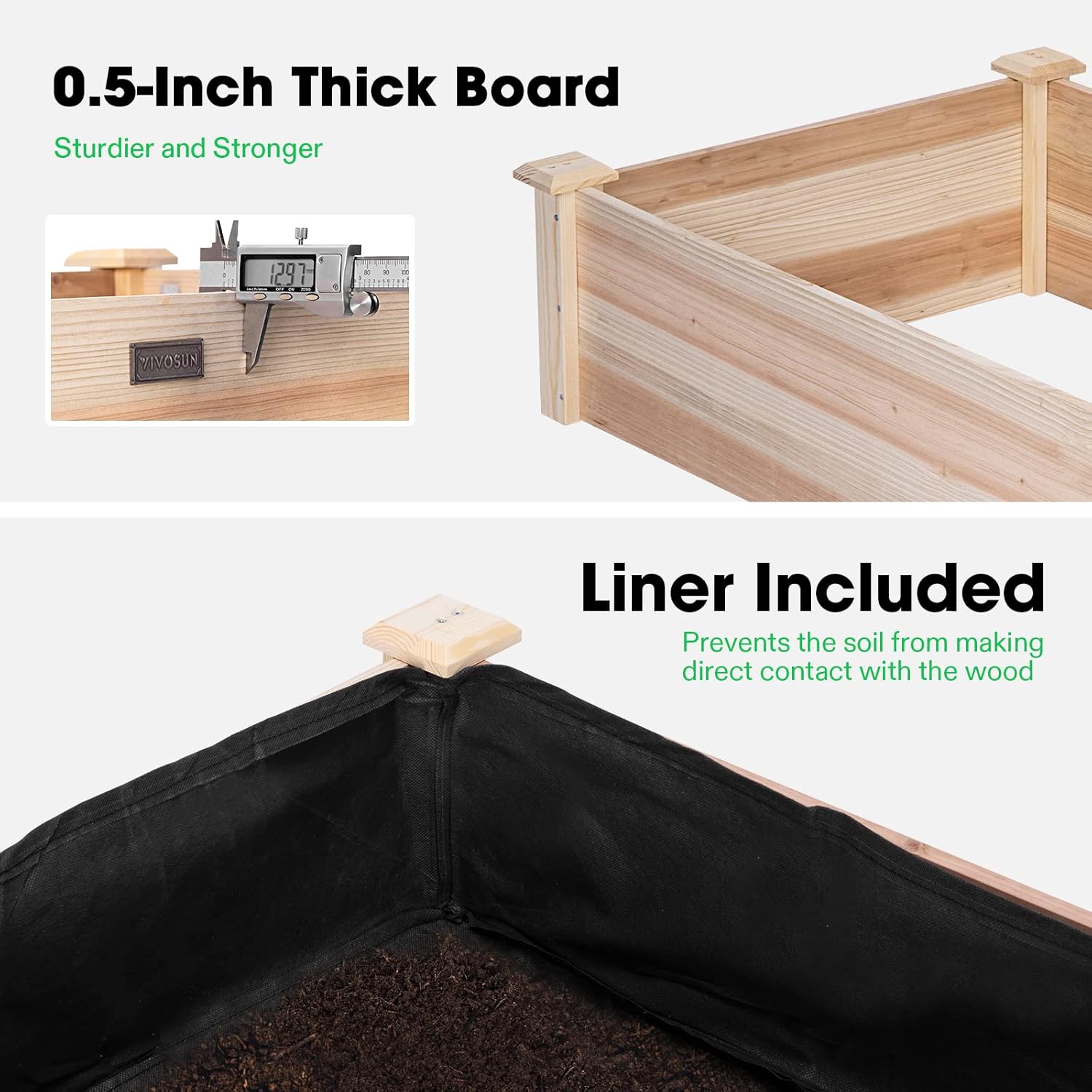 VIVOSUN 8×2Ft Wooden Raised Garden Bed, 97 x 25 x 11 Inches, Outdoor Wood Planter Box with Gloves and a Liner for Garden, Patio, Balcony, Backyard and Outdoors