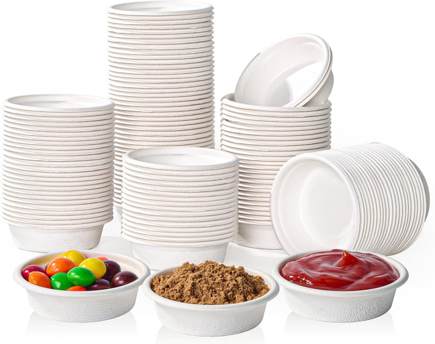 ECOLipak 1 oz Compostable Condiment Cups, 500 Pack Biodegradable Bagasse Portion Cups for Samples, Jello Shots, Tastings, Dessert, Juice, Souffle