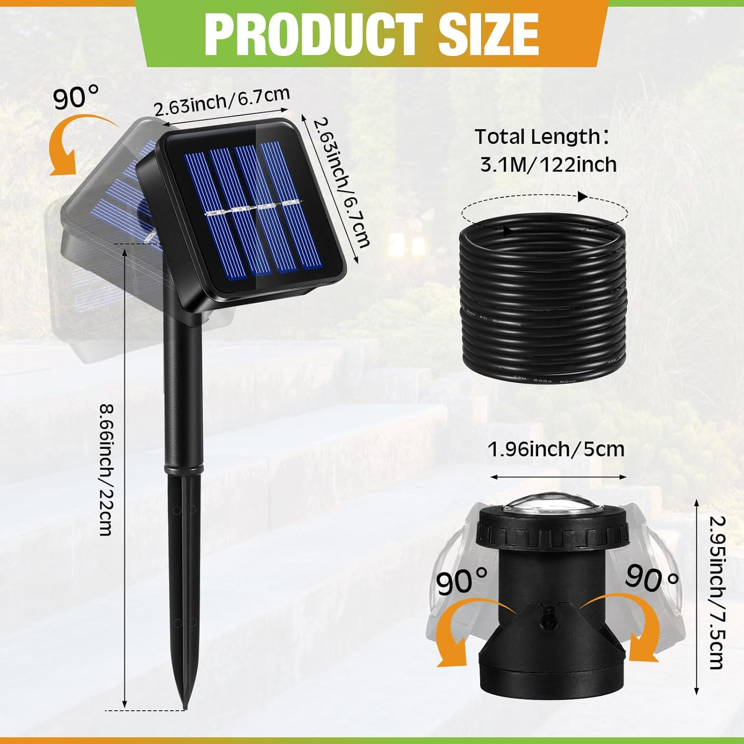 2 Sets Solar Spot Lights Outdoor 10.2ft Cable Landscape Lights Solar Spotlight Lawn Lights Solar Pond Lights Auto On/off 6 LED Waterproof Adjustable for Garden Yard Pool