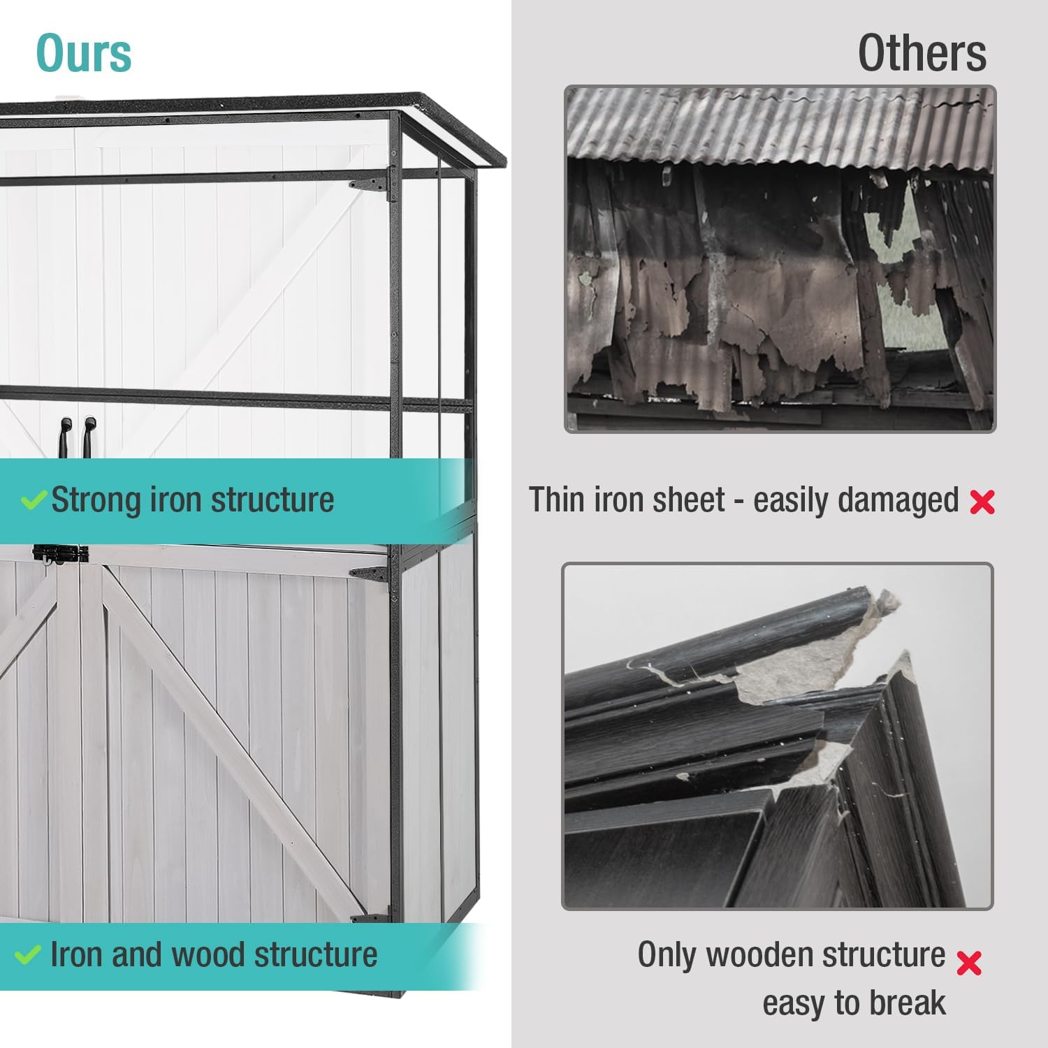 Outdoor Storage Cabinet with Adjustable Shelves, Large Metal Frame Garden Shed for Bike & Tool Storage, Lockable Waterproof Vertical Cabinet Box for Backyard, Patio, Lawn, Deck