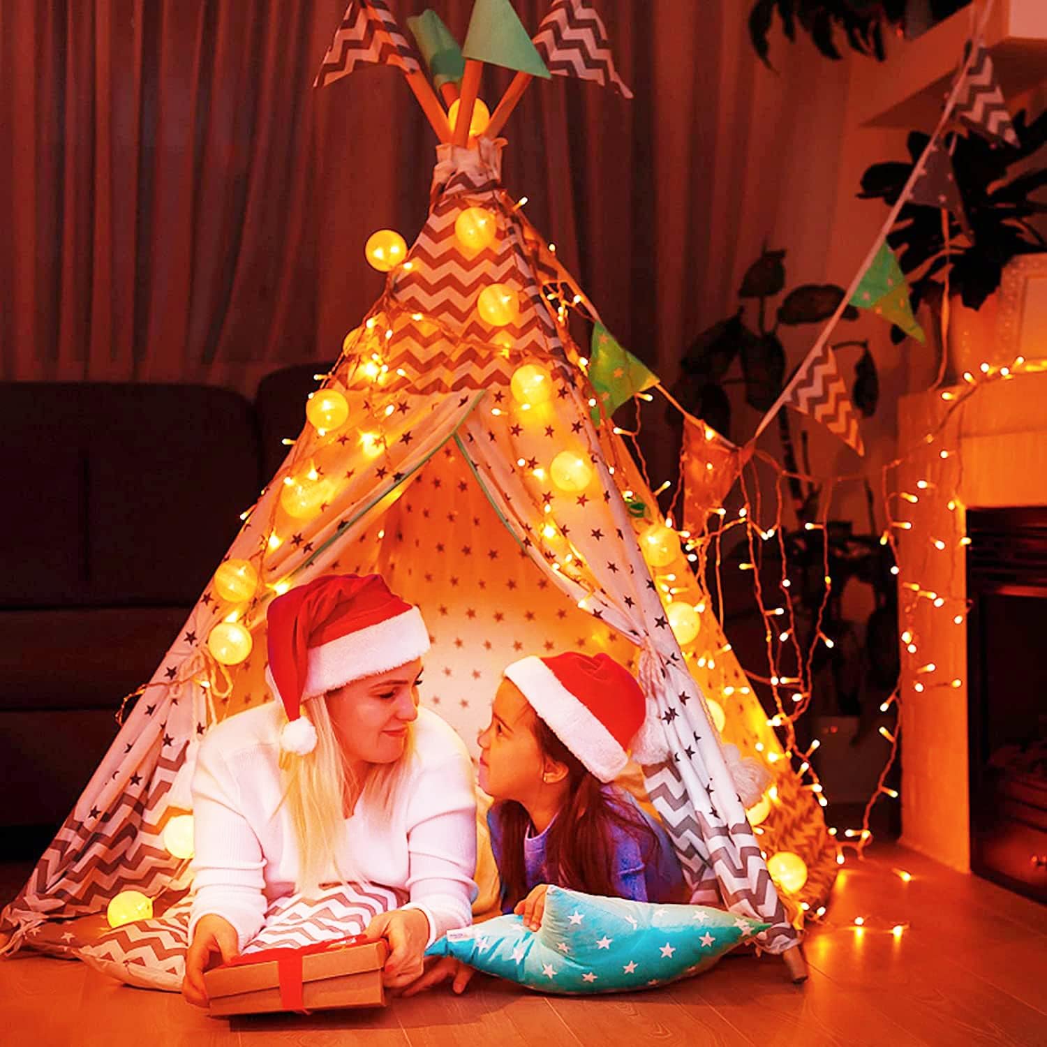 JMEXSUSS Connectable 33ft Halloween Lights Indoor, 100 LED Clear Wire Orange Lights for Halloween, 8 Modes Outdoor Orange Christmas String Light Plug in for Christmas Tree Party Decoration