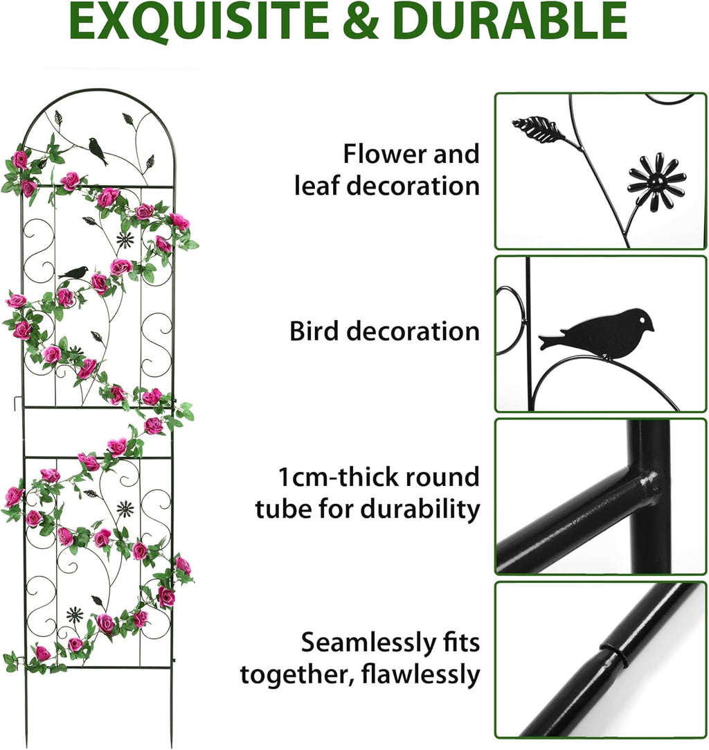 Metal Garden Trellis for Climbing Plants, 86.5" x 19.7" metal plant trellis outdoor, Black Iron Garden Trellis, Clematis Rrellis Outdoor, Arched Outdoor Decoration suitable for courtyards, lawns, gard