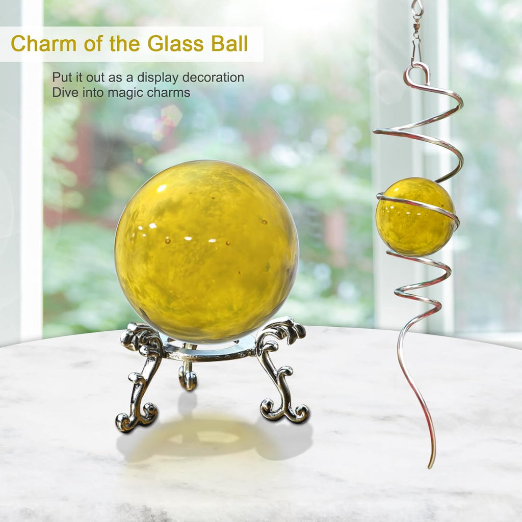 Gazing Ball Spiral Tail with Gold Glass Orb - Wind Spinners Stabilizer for Wind Spinner, Decorative Hanging Decoration Decor for Garden Yard Patio Indoor Outdoor Creative Gift 13" Height