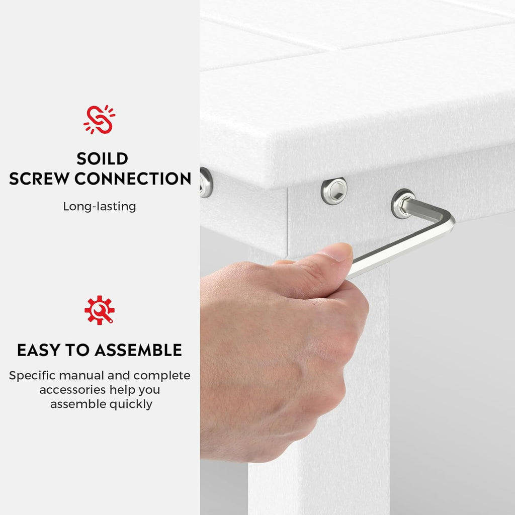 Outdoor Benches Weatherproof, Park Long Bench Poly Lumber Backless for Entryway Front Porch Garden Bench Seat for Patio, White