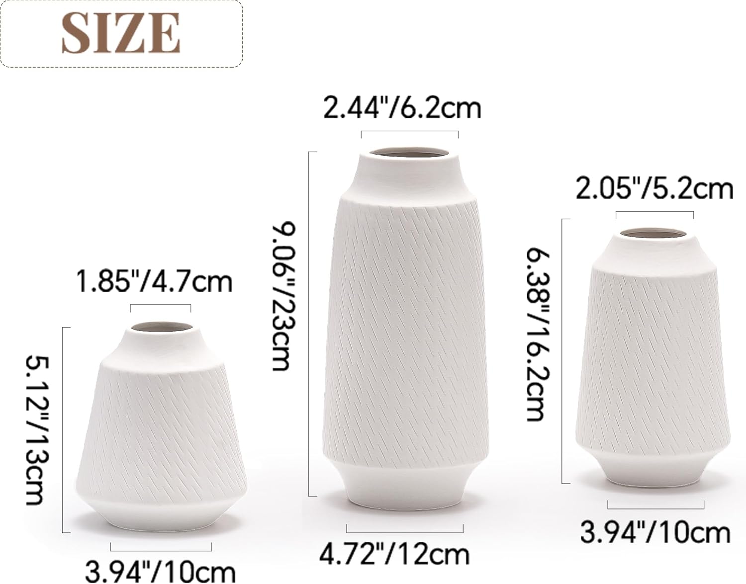 Ceramic Vase Set of 3, Modern Multicolor Pattern Flower Vases for Home Decor, Office, Centerpieces, Boho Farmhouse Style (White)