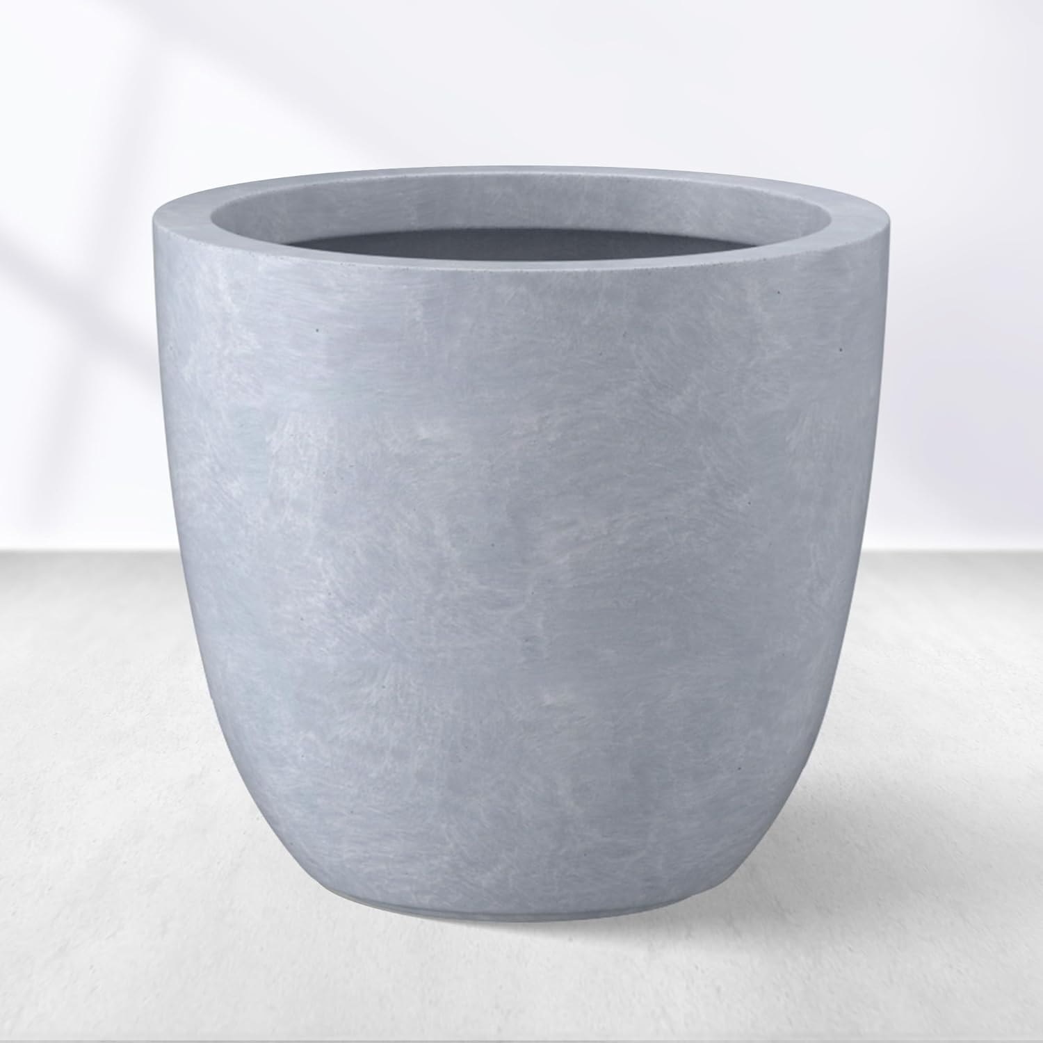 Kante 14 Inch Dia Round Concrete Planter, Indoor Outdoor Large Plant Pot with Drainage Hole and Rubber Plug for Home Patio Garden, Gray