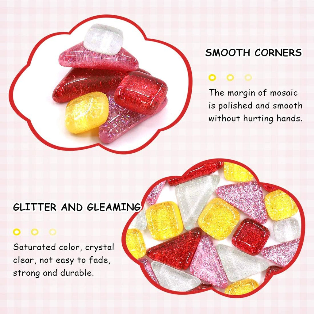 Swpeet 1 Pound Mixed Colors Shine Crystal Series Mosaic Tiles Assortment Kit, Square and Triangle Genuine Mosaic Tiles Glitter Crystal Mosaic Perfect for Home Decoration Crafts