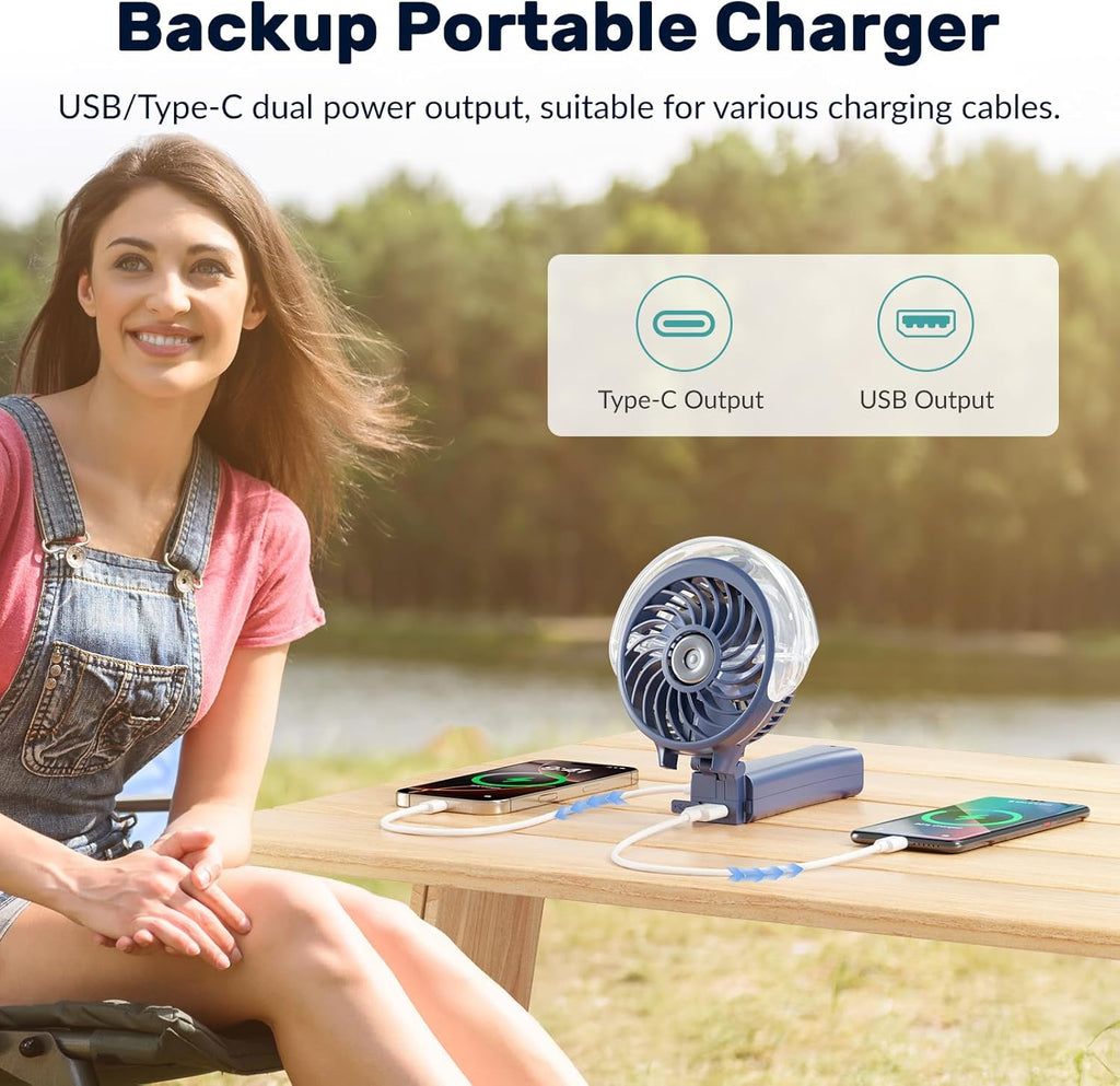 HandFan 4000mAh Upgraded Handheld Misting Fan, 50ml Water Tank, Rechargeable Personal Mister Fan Portable AC, Spray Water Mist Fans, Foldable Cooling Ice Fans for Beach Travel Disney(Royal Blue)