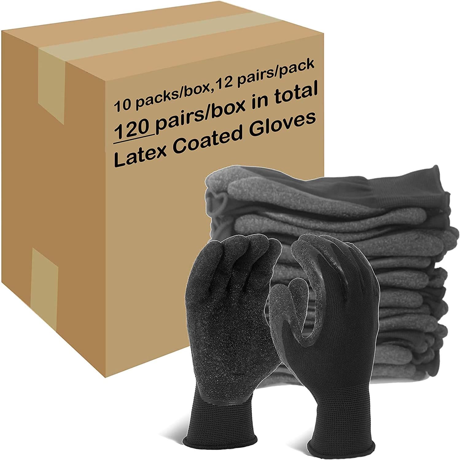 Evridwear Crinkle Latex Rubber Hand Coated Safety Work Gloves for Men Women General Multi Use Construction Warehouse Gardening Assembly Landscaping (XXL-Size) 120 Pairs Pack