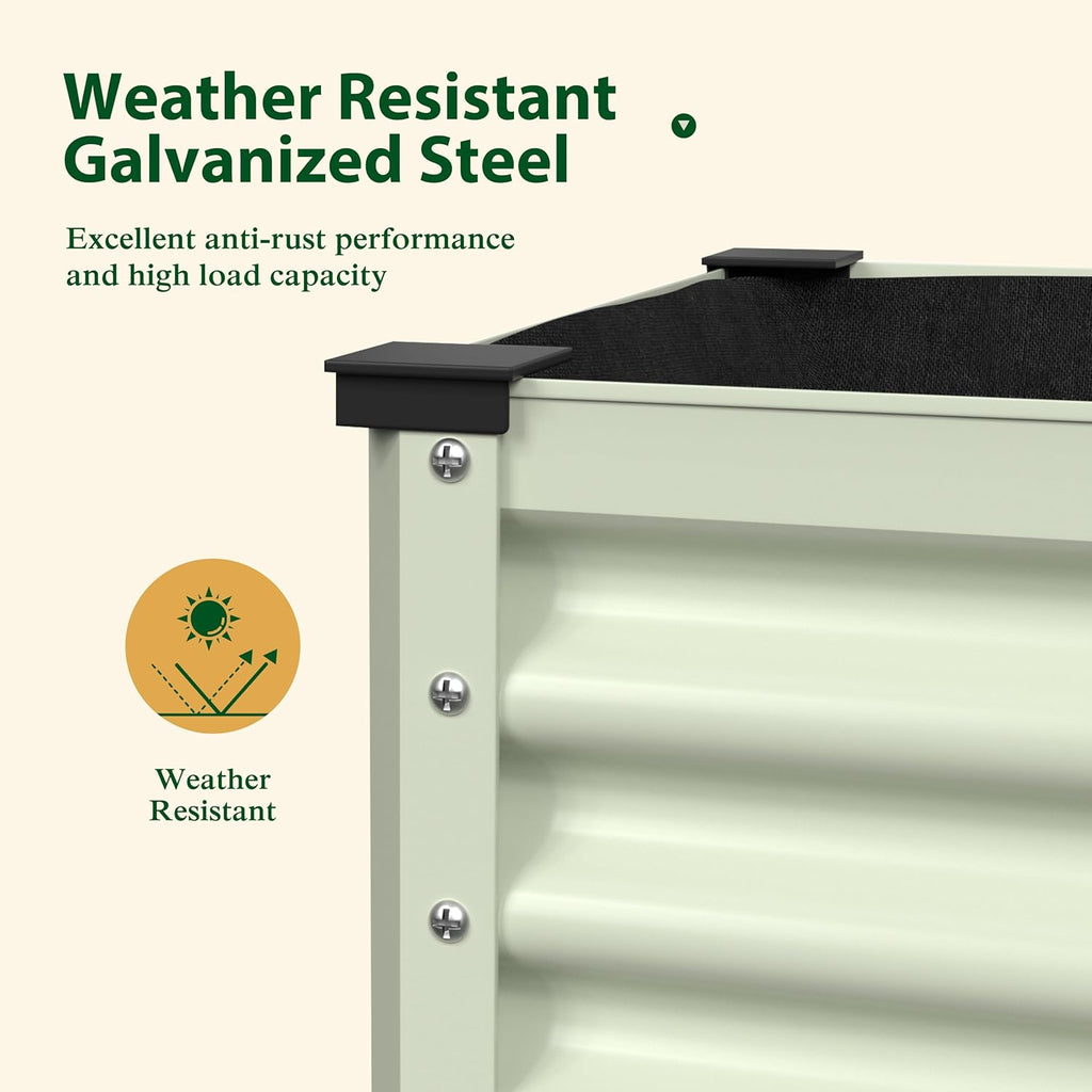MUPATER 47.8" L x 23.5" W x 31.9" H Galvanized Steel Raised Garden Bed, 507lbs Capacity Large Metal Elevated Raised Planter Box with Legs & Detachable Black Liner for Patio, Balcony, Beige