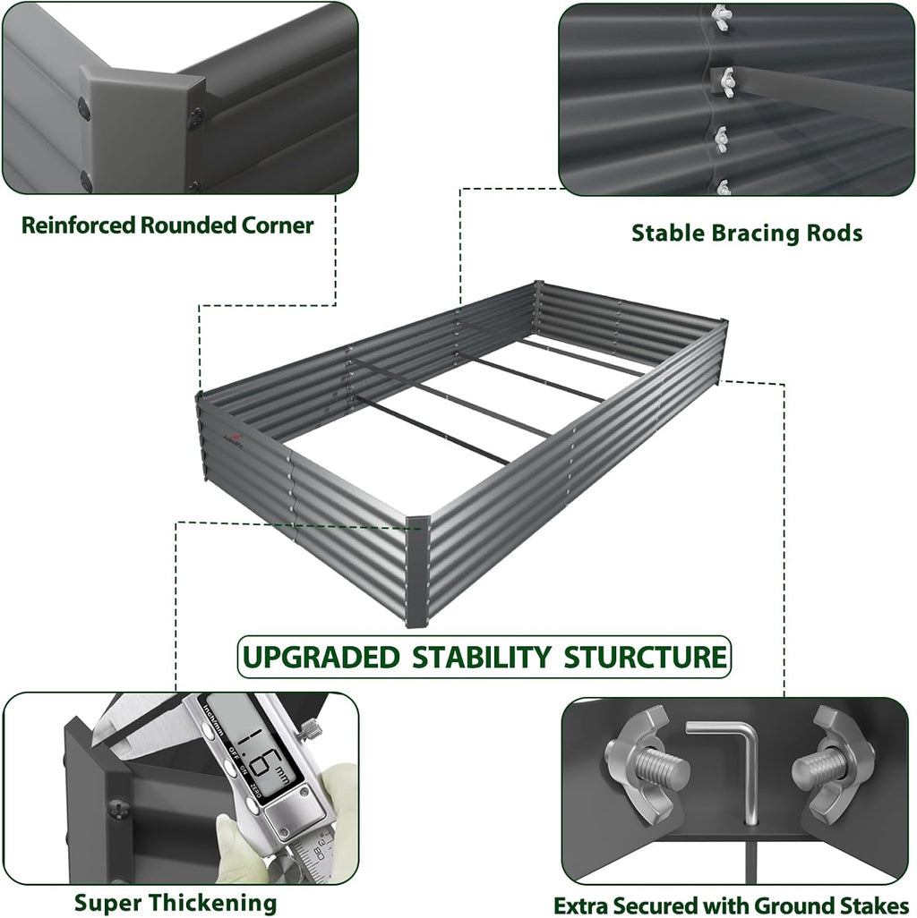 A ANLEOLIFE 8X4X1.5 ft Galvanized Raised Garden Beds Outdoor, Rectangular Metal Planter Box for Planting Vegetables Flowers Herb, Anti-Rust & Easy-Setup, Quartz Grey