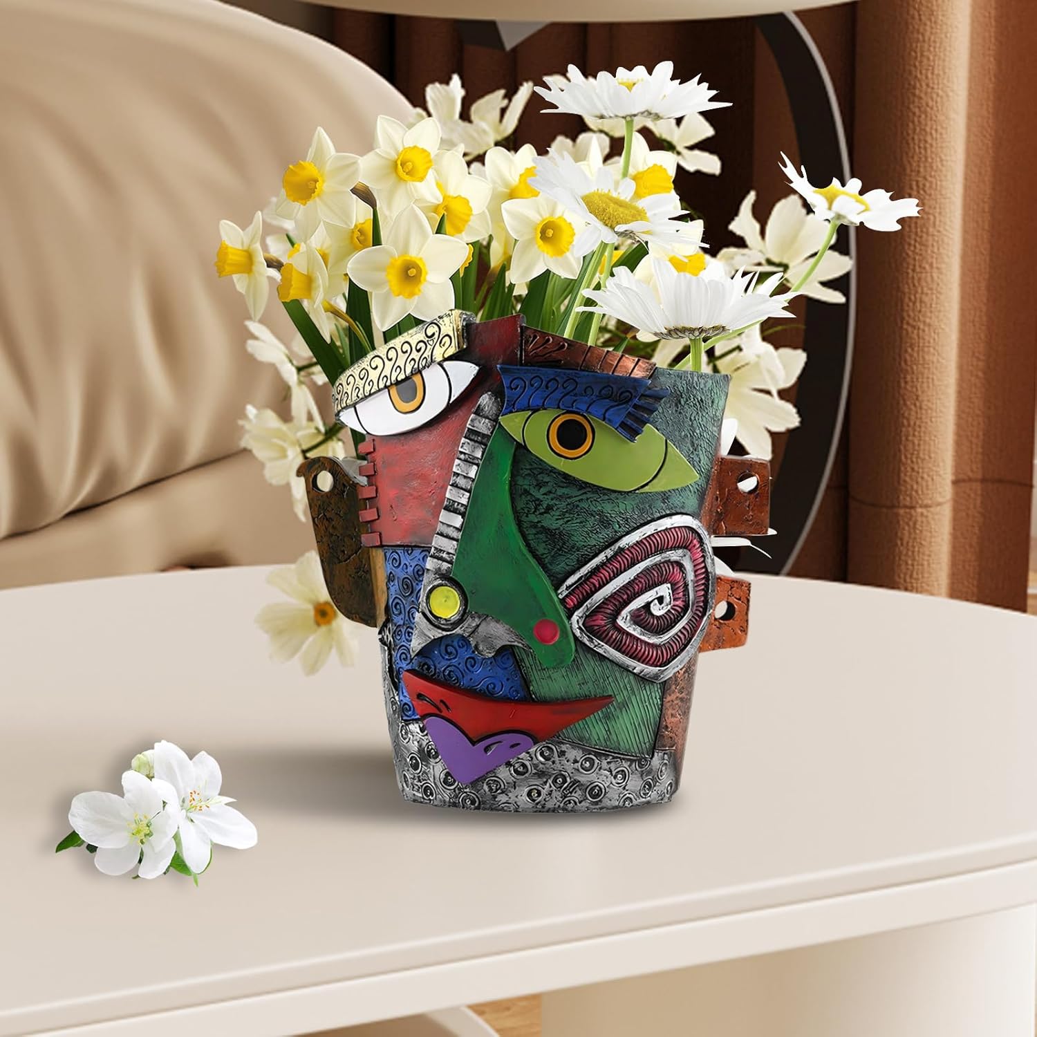 Brutalist Abstract Face Planters Pots, Unique Abstract Flower Pot Head Planter Pot Ornaments Resin Picasso Flowerpot with Drainage Hole for Indoor and Outdoor Plants Home Decor (Frown)