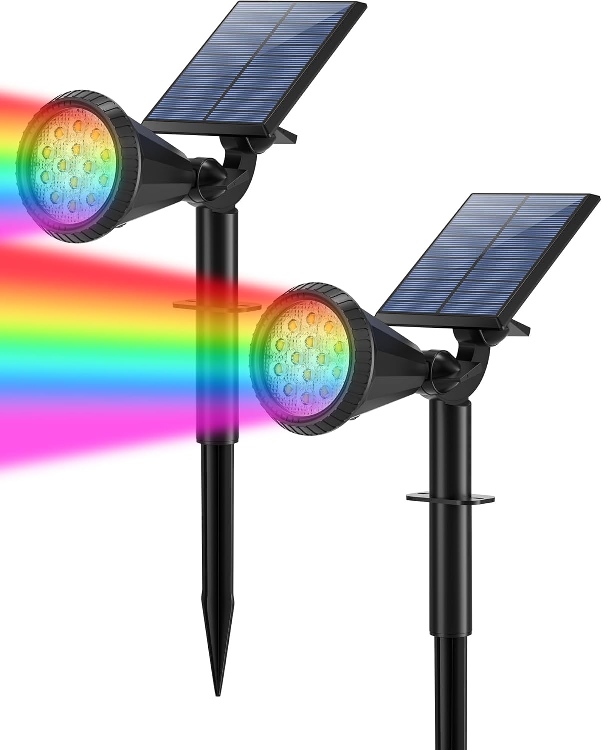Color Changing Solar Spot Lights Outdoor Waterproof 180° Adjustable Colored RGB Solar Powered Landscape Lights for Yard 7 Lighting Modes Solar Spotlights for Pathway Garden Outside (2 Pack)