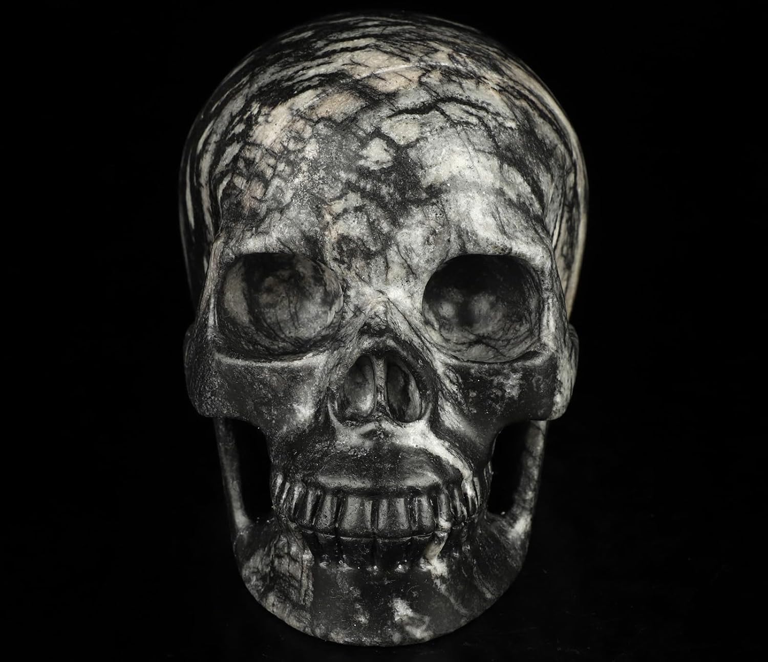 Skullis 5.0”Picasso Jasper Crystal Skull, Hand Carved Gemstone Fine Art Sculpture, Reiki Healing Stone Statue.2634.